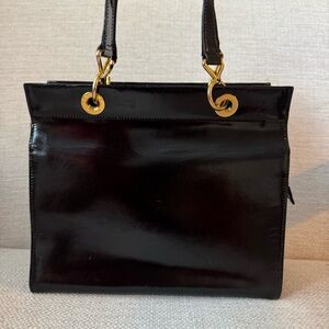 Vintage Celine Black Leather Bag with Gold Hardware